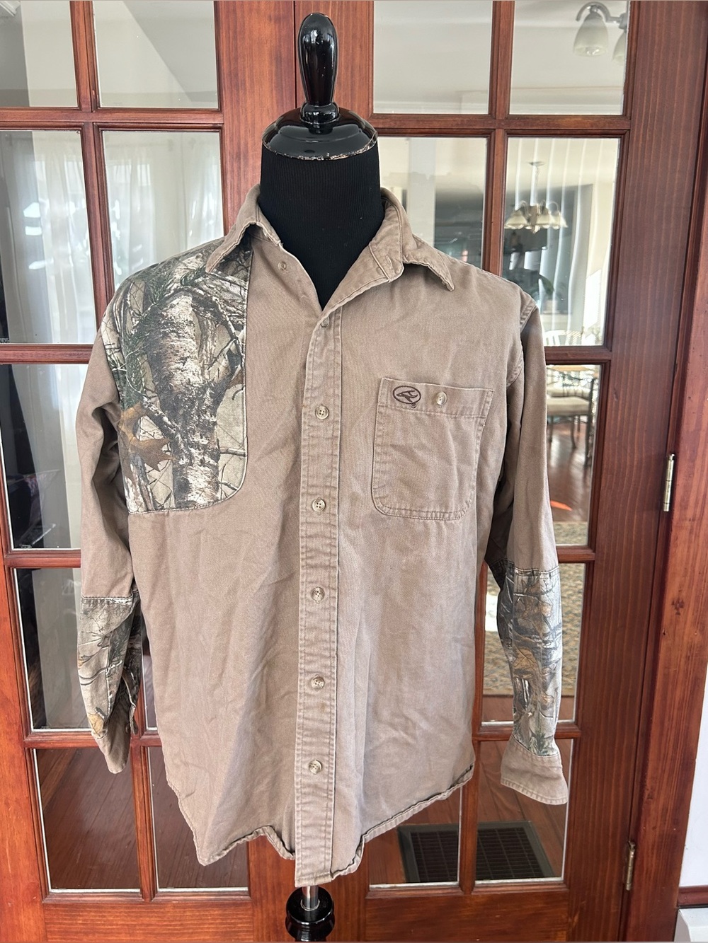 RedHead Men's XL Tan Camo Reinforced Shoulder ButtonDown Shirt Hunting Outdoors